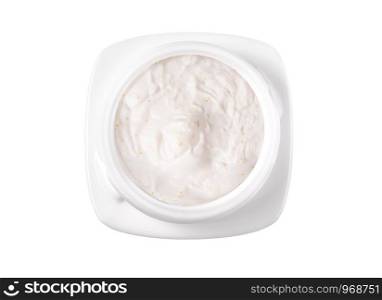 jar of cream isolated on white top view, with clipping path