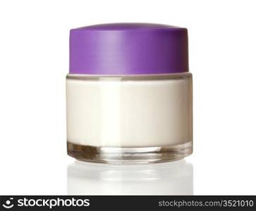 Jar of face cream isolated on white background with reflection