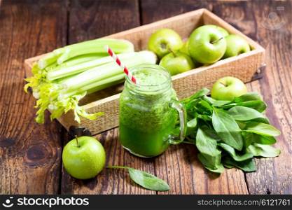 jar of green juice with apple, celery and spinach