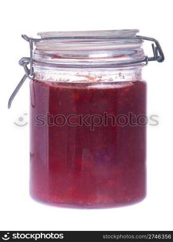 jar of homemade marmalade isolated on white background