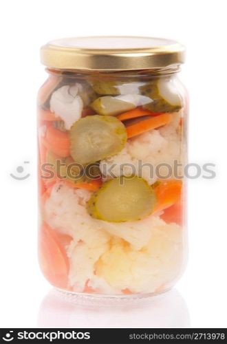 jar of homemade pickels isolated on white background