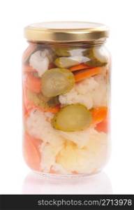 jar of homemade pickels isolated on white background