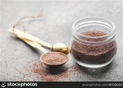 Jar of India black kala namak salt.  Healthy food concept. Speciality salt.