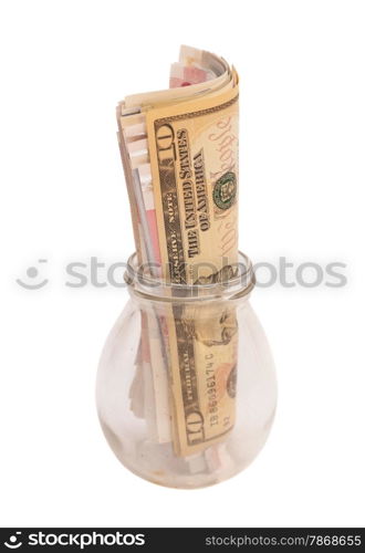 Jar of Money Isolated on White Background