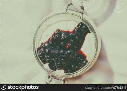Jar Of No Bake Cheesecake With Blueberry Jam