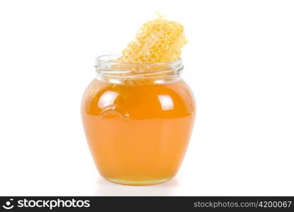 jar of organic honey on white background