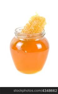 jar of organic honey on white background