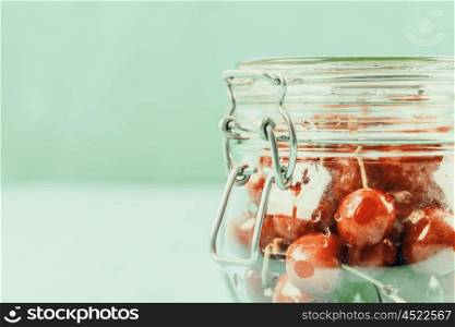Jar Of Red Fresh Cherries