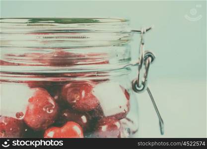 Jar Of Red Fresh Cherries
