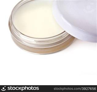 jar of white cream closeup with clipping path