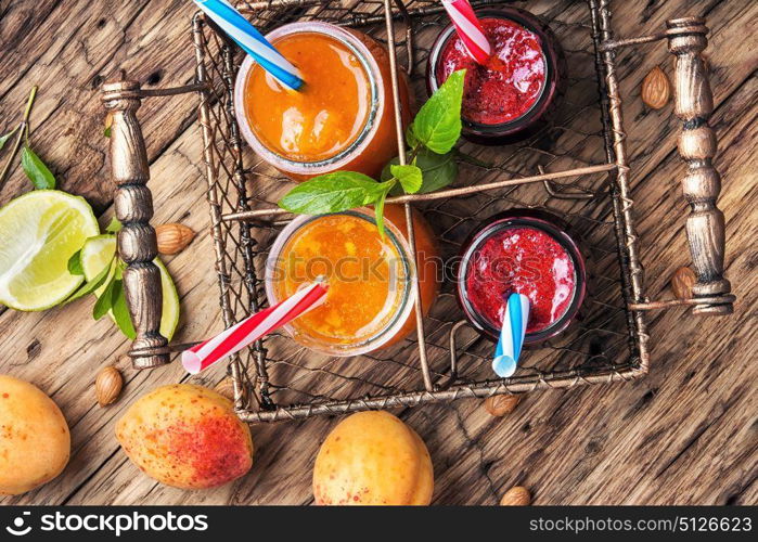 jar with apricot smoothies