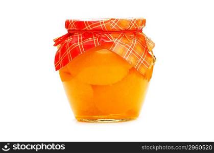 Jar with peaches isolated on the white