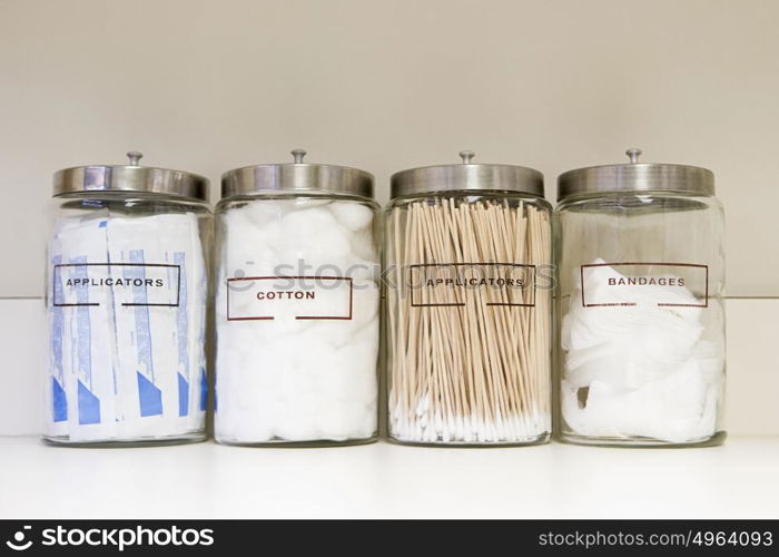 Jars of medical equipment