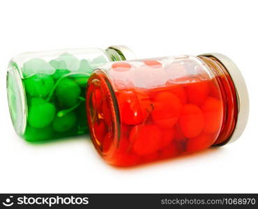 Jars With Cherry Over The White Background. Jars With Cherry