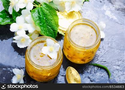 Jasmine flower jam. Useful jam from the blossoming jasmine petals, healthy food