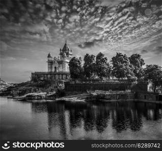 Jaswanth Thada mausoleum on sunset, Jodhpur, Rajasthan, India. Black and white version