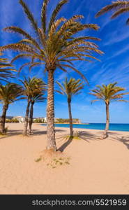 Javea playa del Arenal beach in Mediterranean Alicante at Xabia Spain palm trees