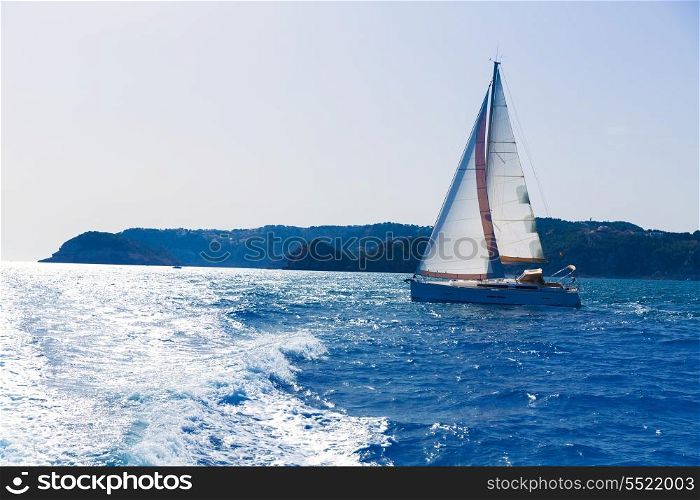 Javea sailboat sailing in San Martin cape Xabia at Mediterranean Alicante of Spain