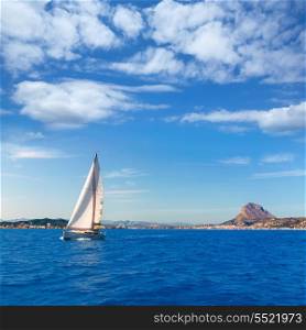 Javea sailboat sailing in Xabia at Mediterranean Alicante of Spain
