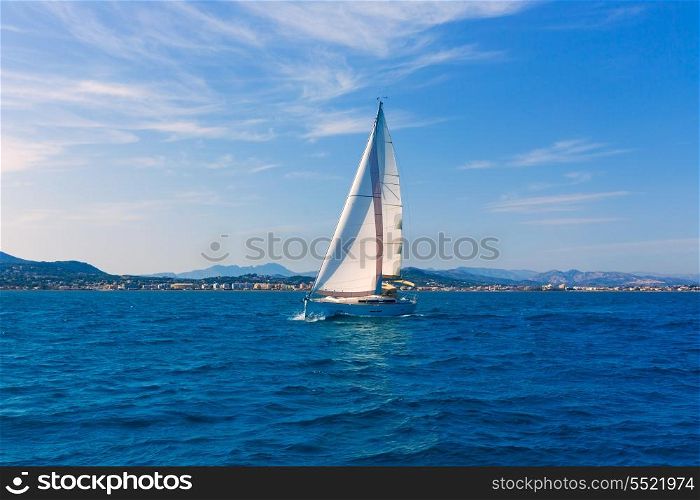 Javea sailboat sailing in Xabia at Mediterranean Alicante of Spain