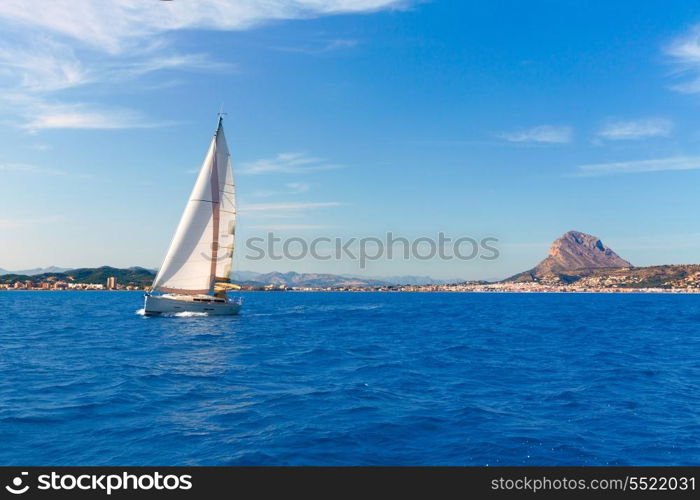 Javea sailboat sailing in Xabia at Mediterranean Alicante of Spain