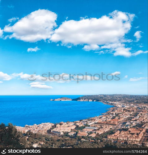 Javea Xabia aerial skyline with port bay and village in Alicante Spain