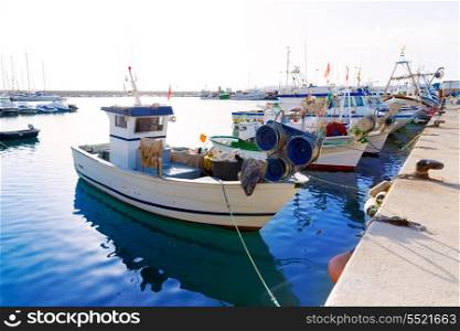 Javea Xabia fisherboats in port at Mediterranean Alicante of Spain