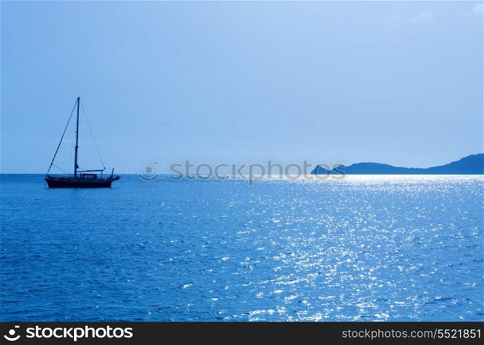 Javea Xabia morning light sailboat in Mediterranean Alicante at Spain
