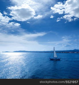 Javea Xabia morning light sailboat in Mediterranean Alicante at Spain