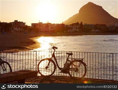 Javea Xabia sunset Arenal Beach with Montgo in Alicante Spain