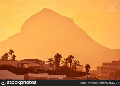 Javea Xabia sunset with Montgo mountain in Alicante at Spain