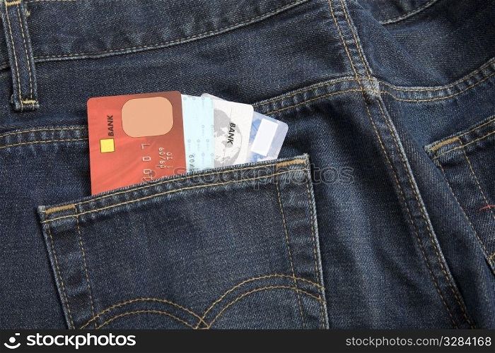 jeans pocket with credit card, use for shoping, front view