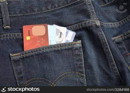 jeans pocket with credit card, use for shoping, front view