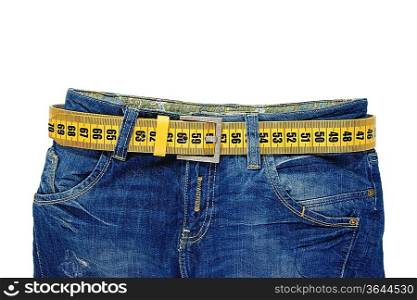 jeans with meter belt slimming isolated onthe white background