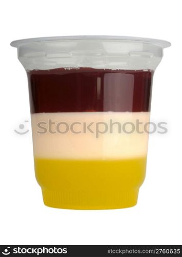 jelly in plastic cup isolated on white background