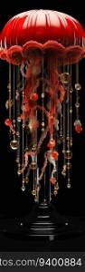 Jellyfish Chandelier Sculpture Made of Red Coral, Mahogany, and Black Obsidian. Generative ai. High quality illustration. Jellyfish Chandelier Sculpture Made of Red Coral, Mahogany, and Black Obsidian. Generative ai