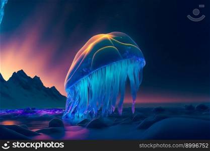 Jellyfish Dancing in the Space. Fantastic  Wallpaper Background.  Image created with Generative AI technology
