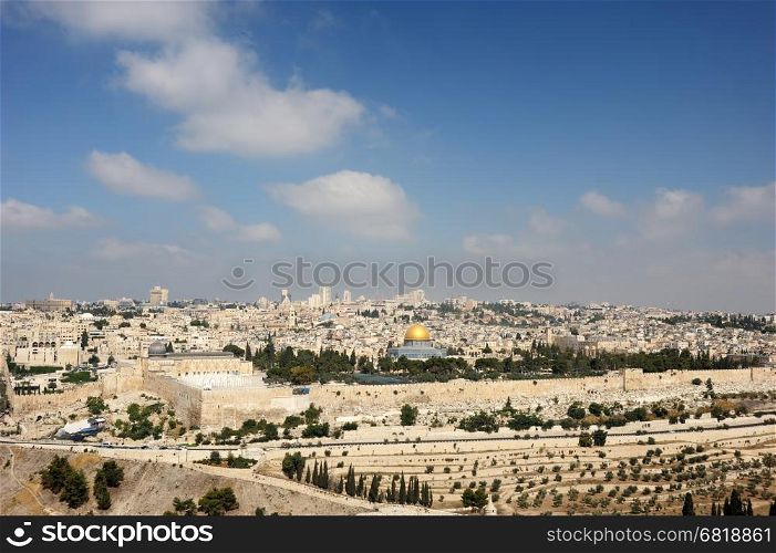 Jerusalem, view of the old city from the Mount of Olives. Jerusalem