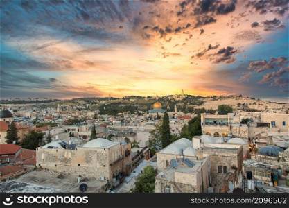 Jerusalem with the dome of the al-Aqsa MosqueMosque and the Mount of Olives