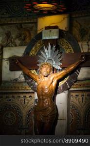 Jesus Christ crucifixion inside Sagrat Corazon church in Barcelona,Spain