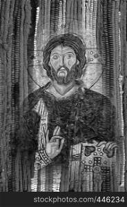 Jesus Christ image on black and white fabric texture background - Modren Jesus Christ religion artistic image