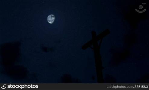 Jesus on Cross, timelapse clouds at night