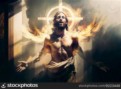 Jesus with a bare torso illustration. AI generative.