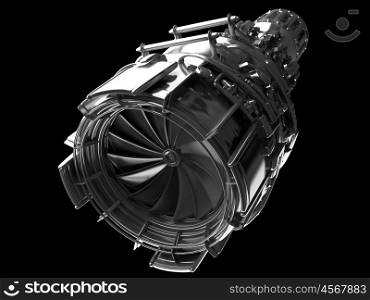Jet engine turbine blades of plane, aircraft concept, aviation and aerospace industry, isolated