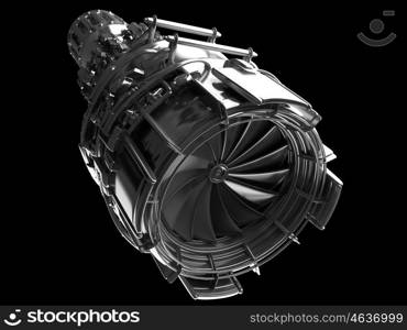 Jet engine turbine blades of plane, aircraft concept, aviation and aerospace industry, isolated