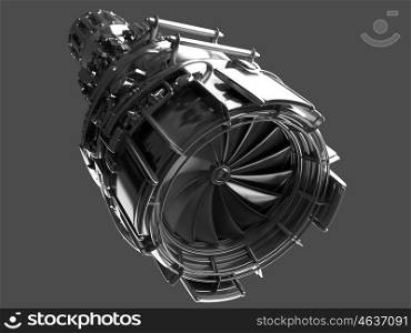 Jet engine turbine blades of plane, aircraft concept, aviation and aerospace industry, isolated