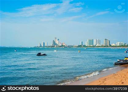 Jetski on the Pattaya beach in the sunshine day, Thailand
