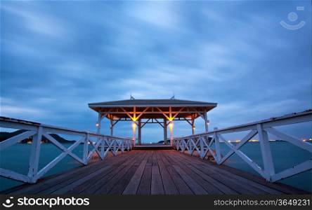 jetty walkway with pavillion at dusk, Srichang Island Pattaya Thailand