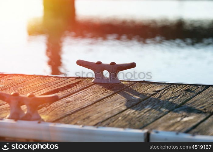 Jetty with mooring bollards on Lake Cayuga at Ithaca, New York