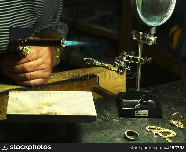 jewelery making in the workshop of a goldsmith